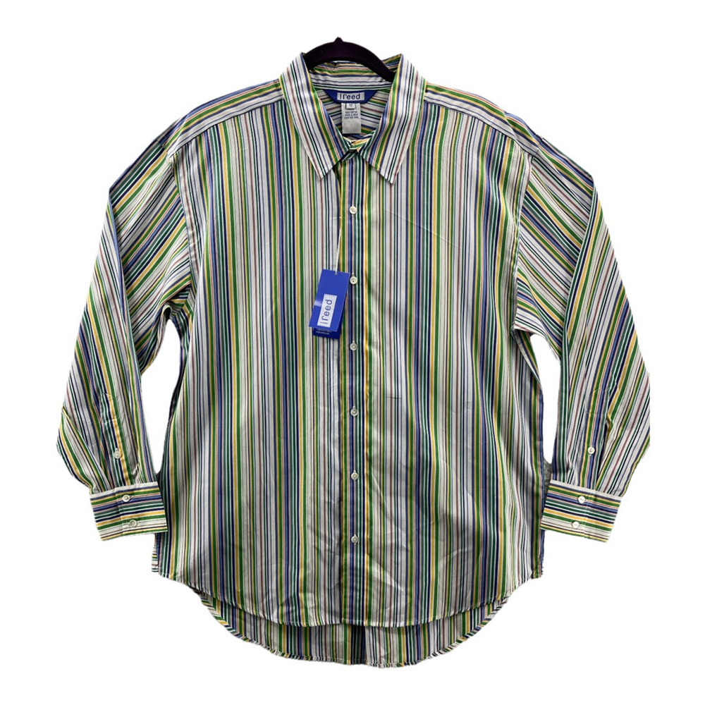 Austin Reed Womens Button Up Shirt Multicolor‎ Striped Cotton Long Sleeve 12 New